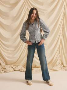 Teen Girl Casual Cute Black & White Plaid Versatile Long Sleeve Shirt, Autumn/Winter - Black and White - View 8