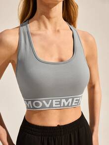 Exploreva Women's Letter Print Everyday Fitness Sports Bra - Grey - View 1