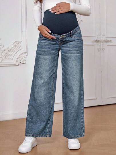 SHEIN Jeans rectos con cremallera para mujeres embarazadas