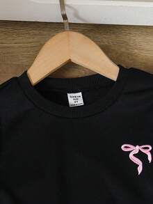 Baby Girls' Pullover Hoodie With Bow Decor And Wide Leg Pants Set, Spring/Autumn Baby Girl Sweat Set Baby Girl Tracksuit Two Pieces Sets Baby Clothes Girl Black White And Pink Baby Girl Clothes With Bows Fall Winter - Black - View 6