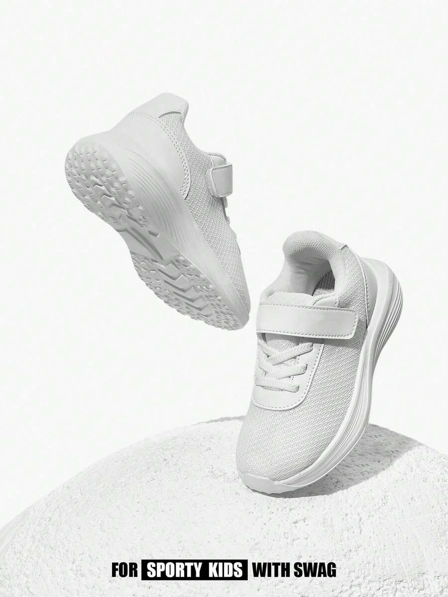 JNSQ Kids' Solid Color Breathable Mesh Casual Sneakers, Sport White Shoes - White - View 1