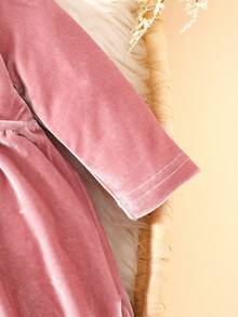 SHEIN Newborn Baby Pink Dress With 3D Bear Pocket, Sweet & Cute Style, Winter Fall - Pink - View 6