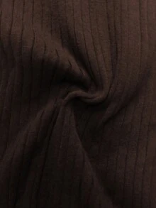 Elenzga Vestido de punto de manga larga con volantes en el bajo y contraste de color para mujer - Café integral - Ver 7