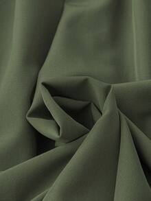 Plus Size Women's Solid Color Round Neck Long Sleeve Pleated Casual Shirt - Army Green - View 4