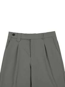 Claim Dot 男士纯色褶皱直筒宽松休闲西装裤 - 深灰色 - 查看 7