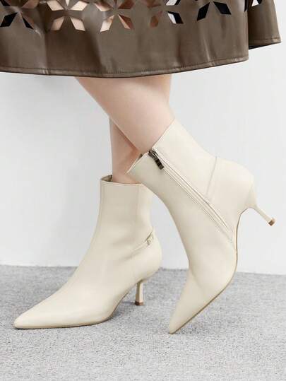 CUCCOO BIZCHIC 女士尖头细高跟踝靴，时尚米色，通勤、购物、工作、派对和聚会皆宜