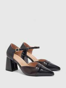 CUCCOO BIZCHIC Women's Pointed Toe Contrast Color Buckle Design Fashionable High Heels For Daily Wear - Black - View 6