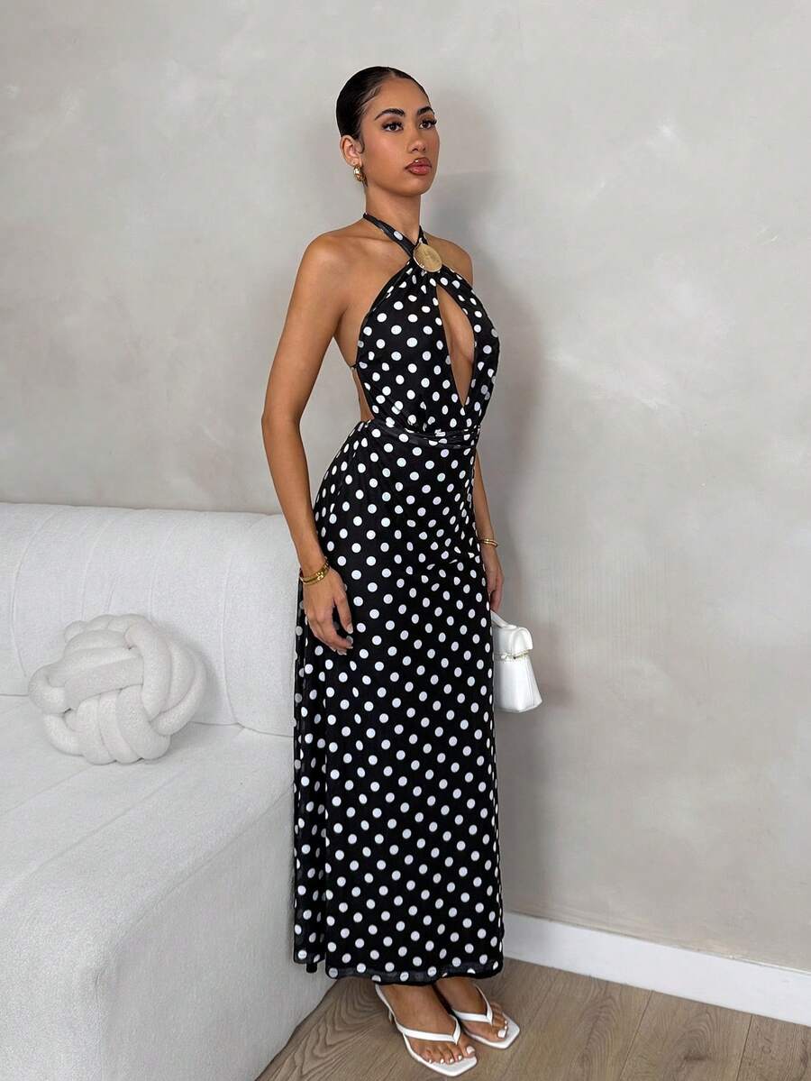 Glamine Black And White Polka Dot,Summer,70s Retro,Club,Party Halter ...