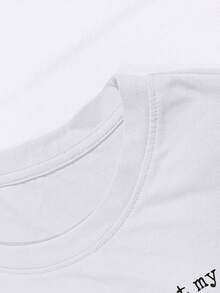 Manfinity Dauomo Camiseta de manga corta casual y holgada con cuello redondo y estampado de eslogan para hombre - Blanco - Ver 3