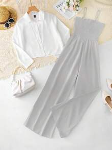 Franclia بدلة قصيرة سوداء وقميص أبيض كاجوال قطعتان مجموعة