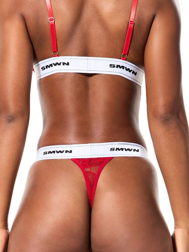 SUMWON Perizoma con pizzo, fascia elastica con logo, biancheria intima con design intimo per comfort, regalo di Natale rosso