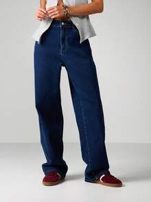 MISSGUIDED Celana Jeans Wanita Model High Rise Wide Leg - Celana Palazzo Denim Vintage dengan Jahitan Kontras - Bawahan Kasual Musim Gugur dan Musim Dingin - Biru - View 1