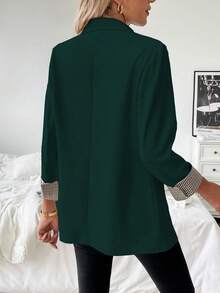 Franclia 法式格纹袖口微修身通勤休闲夏季西装外套 - 墨綠色 - 查看 2