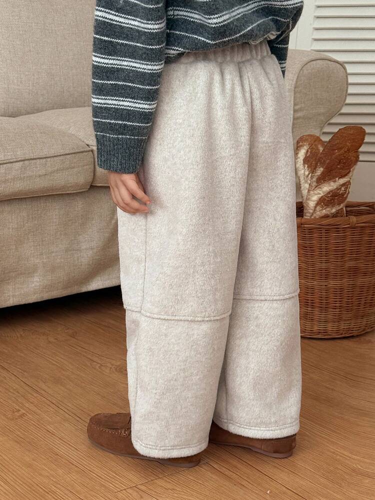 Young Boy Solid Color Elastic Waist Loose Wide Leg Casual Pants
