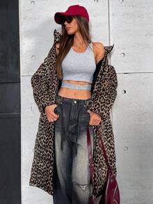 Aveloria Affinna Long & Lightweight Women's Stylish Fashionable Casual Random Leopard Pattern PrintPadded Insulated Polyfill Synthetic Insulation Winter Coat Winter Jacket Jacket, Winter Clothes Cheetah Print - Multicolor - View 3