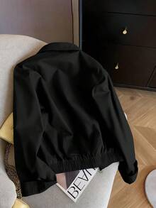 Airaco 休闲宽松拉链撞色图案印花长袖夹克 - 黑色 - 查看 2