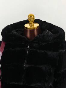 Y2K Amplova Women's Solid Color Long Sleeve Zip-Up Hooded Faux Fur Trim Short Jacket, Winter, Autumn/Winter Thanksgiving And New Year Party Dress - Black - View 5