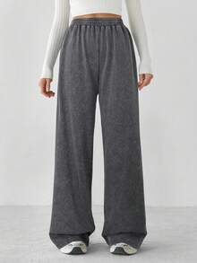 SHEIN Tall 女士纯色松紧腰宽松运动裤 - 深灰色 - 查看 6