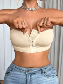 SHEIN Upgraded Front Closure Padded Push Up Bra For Women, Easy To Wear - Apricot - View 2