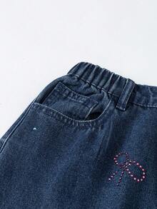 Quần Jeans Nữ Tuổi Teen, Quần Jeans Ống Rộng Đính Đá Rhinestone Thời Trang Y2K, Phong Cách Cổ Điển, Phù Hợp Mọi Phong Cách, Mẫu Quần Không Thể Thiếu Cho Các Cô Gái Thời Trang - Rửa tối - Xem 5