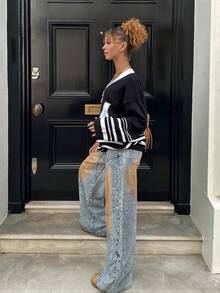 StreetHx Fashionable Casual Retro Street Style Deconstructed Low-Waist Wide-Leg Jeans - Medium Wash - View 5
