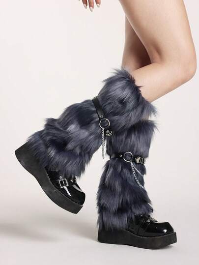 Grunge Punk 1 par de calentadores de piernas con estampado de leopardo, elegantes y cálidos para mujeres