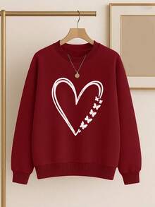 Franclia 女士时尚心形蝴蝶印花落肩圆领运动衫 - 酒紅色 - 查看 1