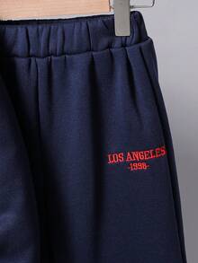 SHEIN 2pcs/Set Tween Boy Casual Letter Embroidery Thermal Lined Hoodie & Sweatpants Set, For Autumn/Winter