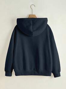 SHEIN 女士连帽拉链卫衣，半人马印花图案，休闲外套，适合教师、返校、毕业、日常穿着、冬季外套，时尚百搭，女士连帽长袖卫衣 - 藏蓝色 - 查看 2