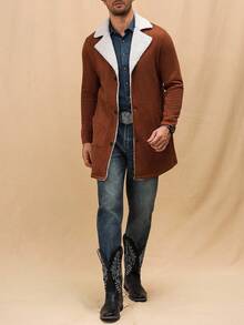 Manfinity Mode 男士秋冬撞色立领休闲针织大衣，外出朋友外套，适合送给朋友、老公、男朋友的礼物 - 棕色 - 查看 6