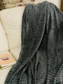 Cirelle 1pc Deep Gray Stripe Sherpa Fleece Soft & Cozy Throw Blanket, Suitable For Bedroom And Guest Room - Dark Grey - View 5