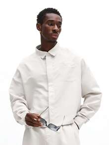 Bộ đồ nam SUMWON dáng ngắn gồm áo sơ mi dài tay có cổ và quần ống rộng xếp ly, thích hợp cho mùa xuân hè. - Xám - Xem 3