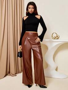 Lyxana Elegant Off-Shoulder High Neck Long Sleeve Knit Sweater - Black - View 5