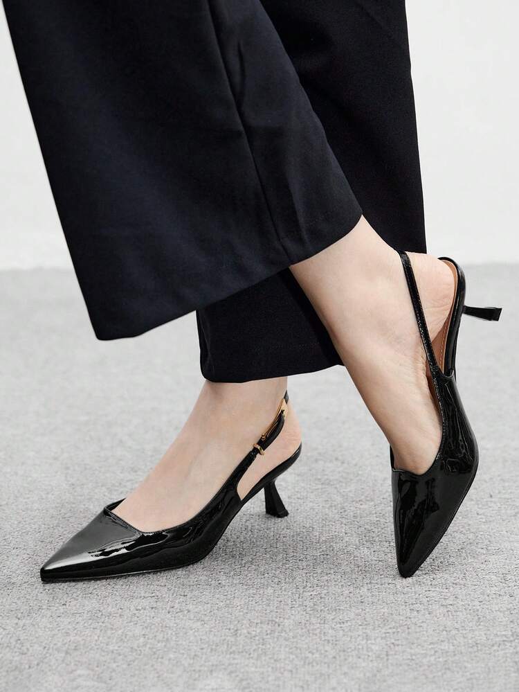 CUCCOO BIZCHIC Women's Pointed Toe Stiletto High Heel Black Backstrap Fashion Commuter Versatile Ladies High Heel Mules, Suitable For Casual, Work, Party, Event