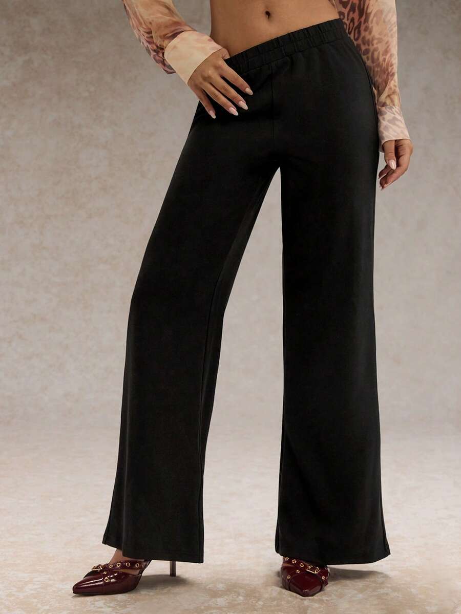 SHEIN Glamour 女式高腰修身针织裤 - 黑色 - 查看 1