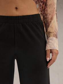 SHEIN Glamour 女式高腰修身针织裤 - 黑色 - 查看 4