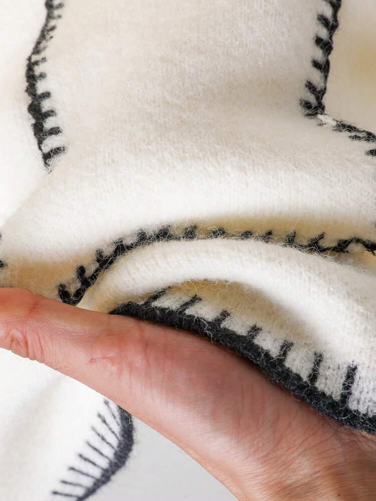 Conjunto de 2 piezas de suéter de cuello redondo de manga larga y pantalones de color contrastante para mujer