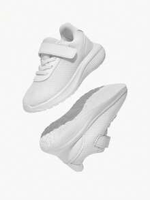JNSQ Kids' Solid Color Breathable Mesh Casual Sneakers, Sport White Shoes - White - View 6