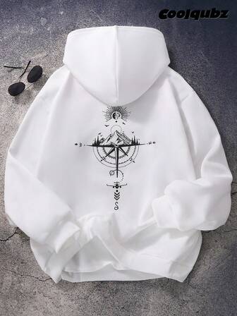 SHEIN Felpa con cappuccio bianca casual da ragazzo adolescente con stampa del logo, stile streetwear