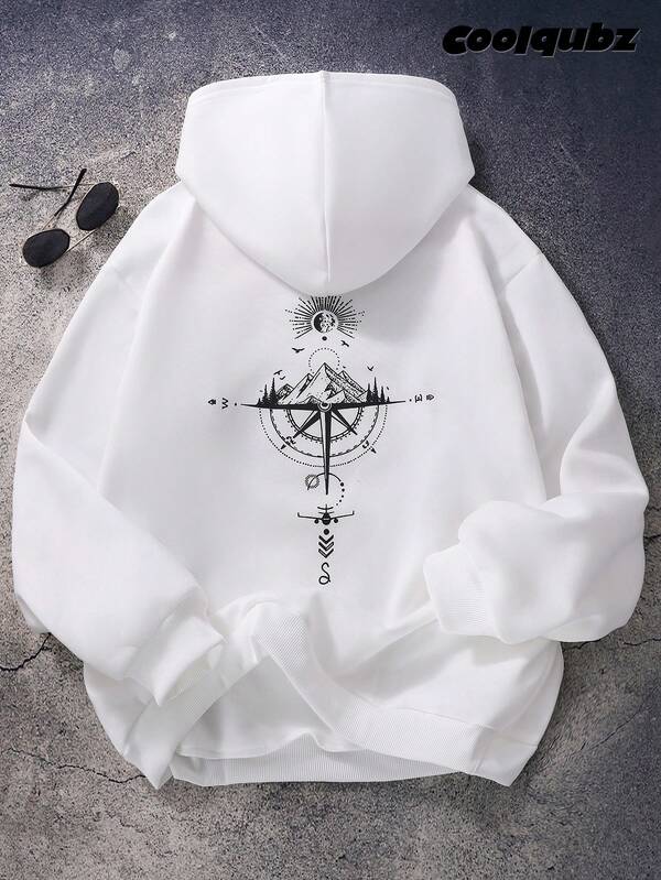 SHEIN sweat-shirt à capuche blanc imprimé logo de mode de rue décontractée pour adolescent garçon