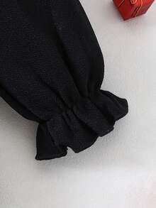 SHEIN Playful Pals Vestido casual de princesa de manga larga con bloqueo de color a cuadros y decoración de lazo 3D para niñas, vestido informal para primavera/otoño - Negro - Ver 4