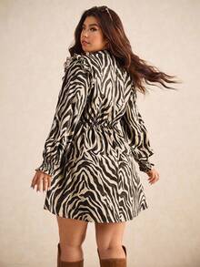 Elaquor Plus Size Casual Zebra Print Dress, /Valentine's Day Spring - Black - View 3