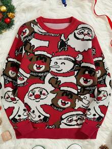 Manfinity VCAY Pull de Noël pour hommes avec motif Père Noël et bonhomme de neige, hiver, glamour du Nouvel An - Multicolore - Voir 1
