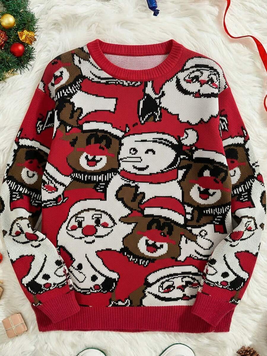 Manfinity VCAY Pull de Noël pour hommes avec motif Père Noël et bonhomme de neige, hiver, glamour du Nouvel An - Multicolore - Voir 1