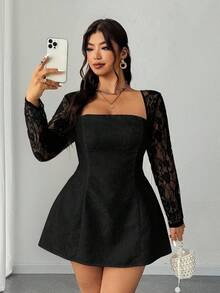 Elenzga 大码优雅派对蕾丝拼布迷你连衣裙