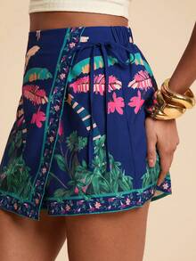 Travachic 女士棕榈树印花侧系腰短裤，热带风情短裤，时尚沙滩装，休闲度假装，夏季假日装，春假装，派对装，海滩装，春季装，情人节装，狂欢节装扮装，优雅花卉图案，狂欢节装，春夏过渡装，派对装，墨西哥风情短裤 - 彩色 - 查看 7