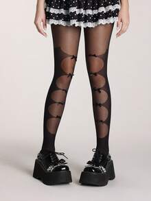 ROMWE Grunge Punk 1件装不对称性感丝袜/连裤袜/打底裤（女士款） - 黑色 - 查看 2