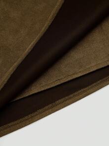 Sweetra Váy ngắn lông xù màu nâu cỡ lớn xếp ly bất đối xứng trang trí khóa kéo phía sau bằng da lộn, phong cách tối giản đi làm, mùa thu/đông - Màu Khaki - Xem 5