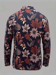 Manfinity NXTstreet Camisa casual de hombre con estampado de plantas en todo el diseño, elástica, de manga larga - Multicolor - Ver 2