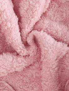 SHEIN Genkimix Kids 少女休闲毛绒夹克，粉色，前拉链，心形图案，秋冬连帽开衫